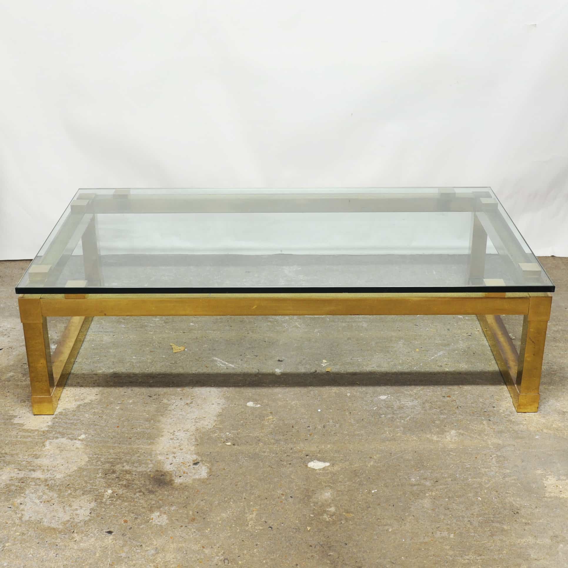 Vintage Rectangular Brass & Smoked Glass Coffee Table, 1970s