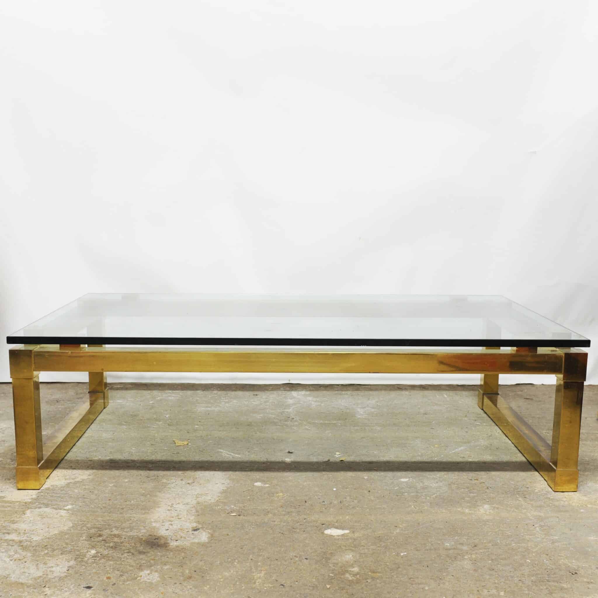 Vintage Rectangular Brass & Smoked Glass Coffee Table, 1970s