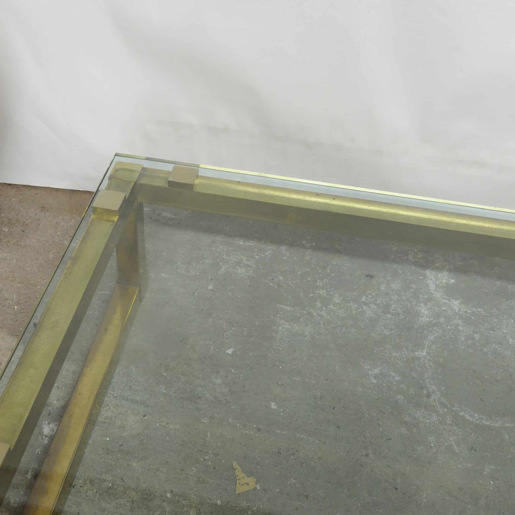 Vintage Rectangular Brass & Smoked Glass Coffee Table, 1970s