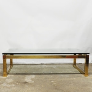 Vintage Rectangular Brass & Smoked Glass Coffee Table, 1970s