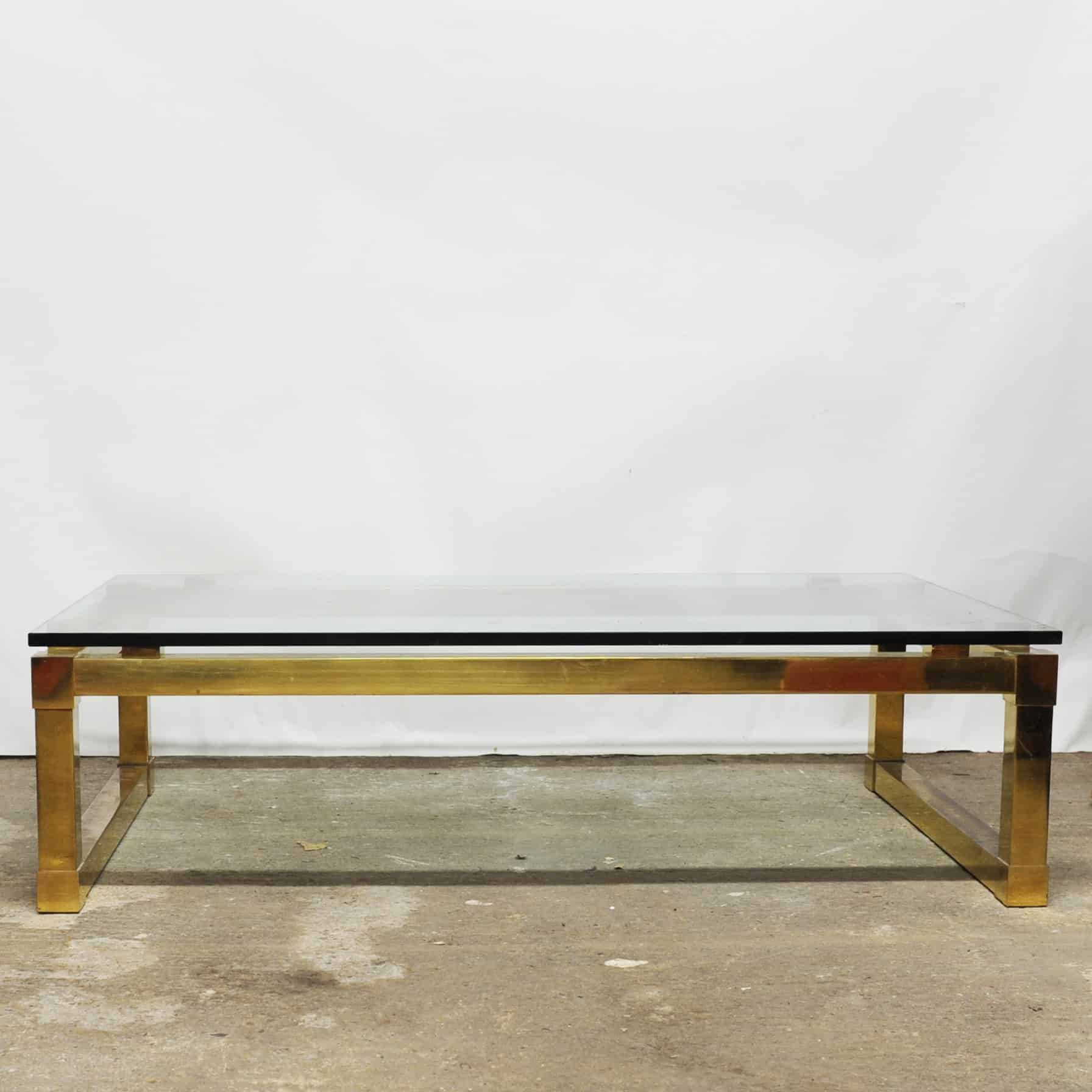 Vintage Rectangular Brass & Smoked Glass Coffee Table, 1970s