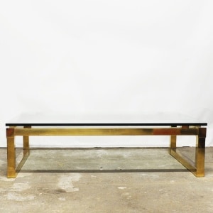 Vintage Rectangular Brass & Smoked Glass Coffee Table, 1970s