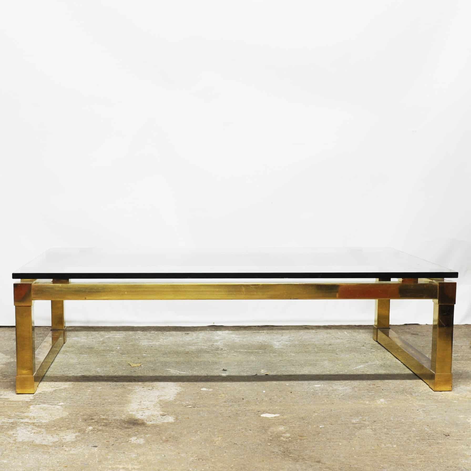 Vintage Rectangular Brass & Smoked Glass Coffee Table, 1970s