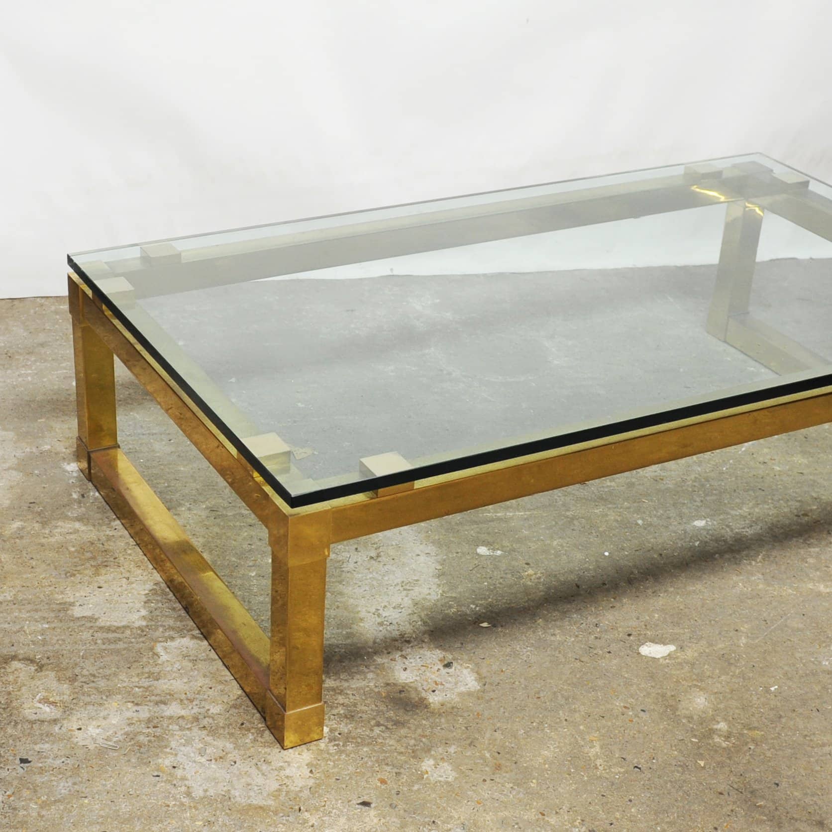 Vintage Rectangular Brass & Smoked Glass Coffee Table, 1970s