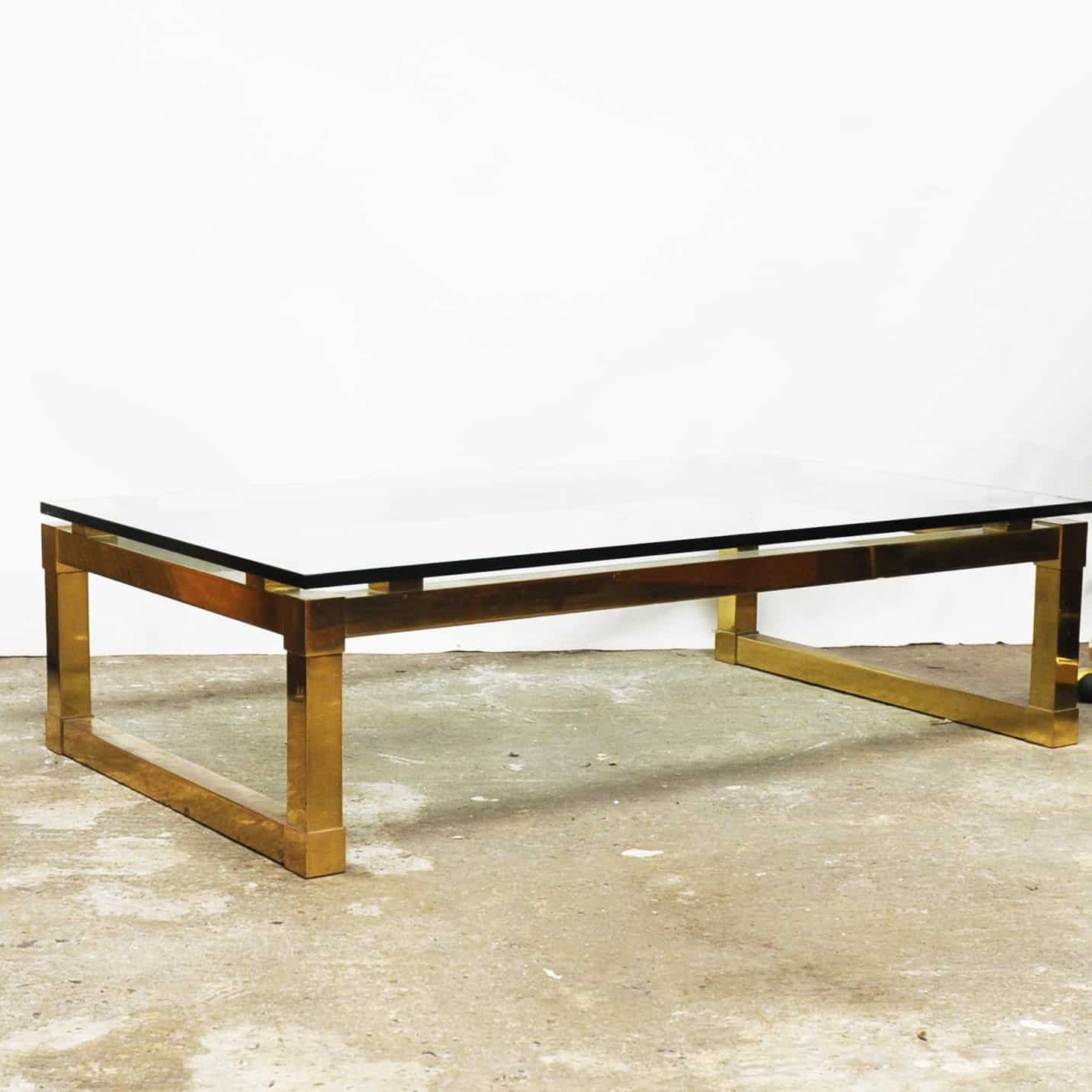 Vintage Rectangular Brass & Smoked Glass Coffee Table, 1970s