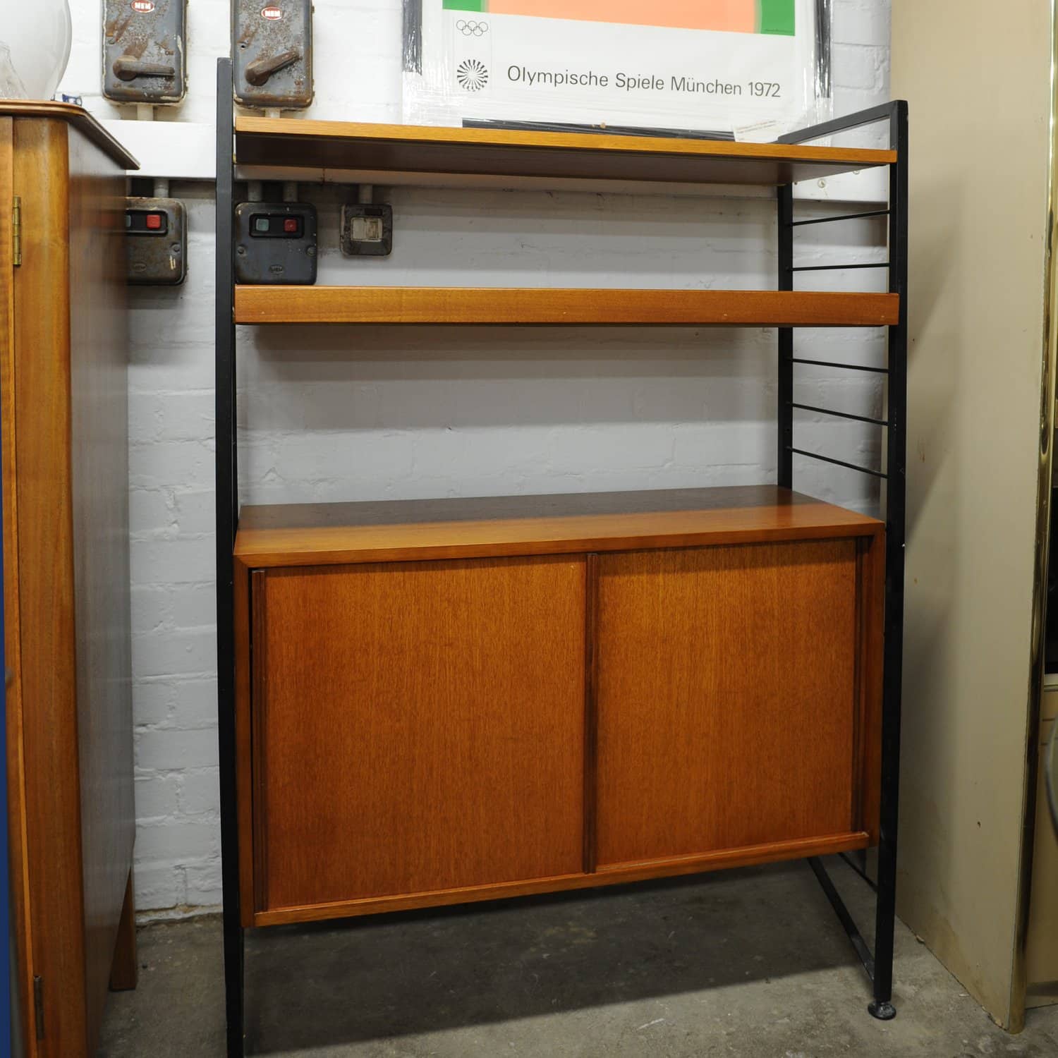Mid Century Teak Shelving System With Cupboard Ladderax By Robert Heal For Staples, 1960s