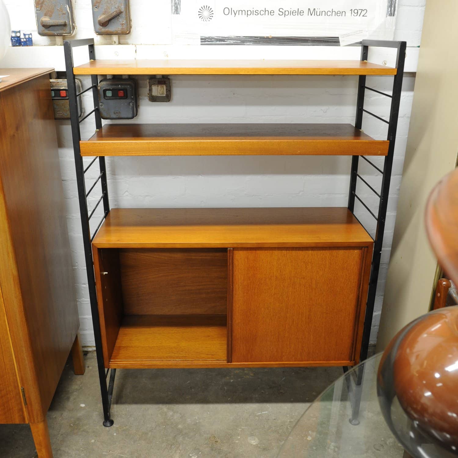 Mid Century Teak Shelving System With Cupboard Ladderax By Robert Heal For Staples, 1960s