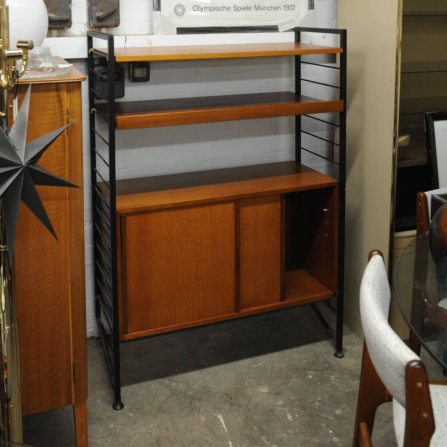 Mid Century Teak Shelving System With Cupboard Ladderax By Robert Heal For Staples, 1960s