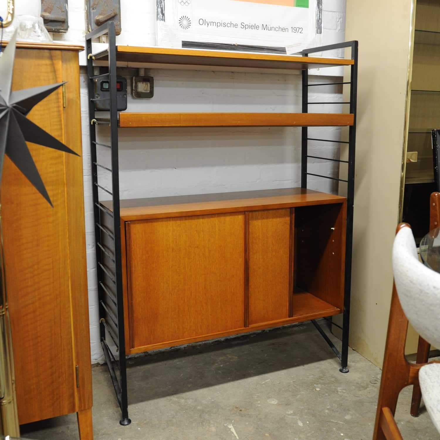 Mid Century Teak Shelving System With Cupboard Ladderax By Robert Heal For Staples, 1960s