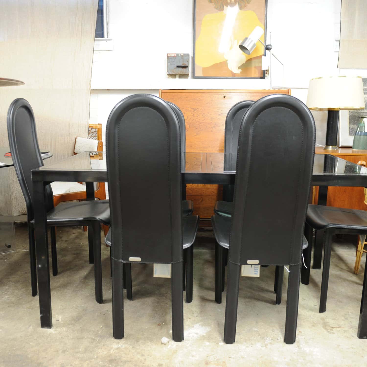 Vintage Black Extendable Dining Table Attributed To Milo Baughman, 1970s