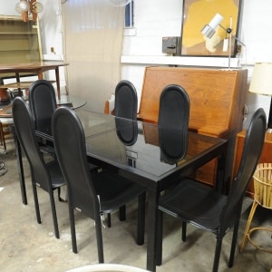 Vintage Black Extendable Dining Table Attributed To Milo Baughman, 1970s