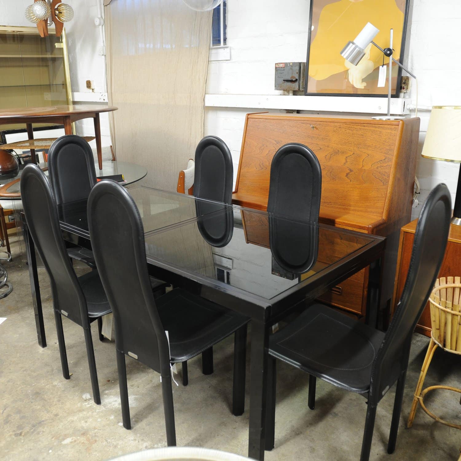 Vintage Black Extendable Dining Table Attributed To Milo Baughman, 1970s