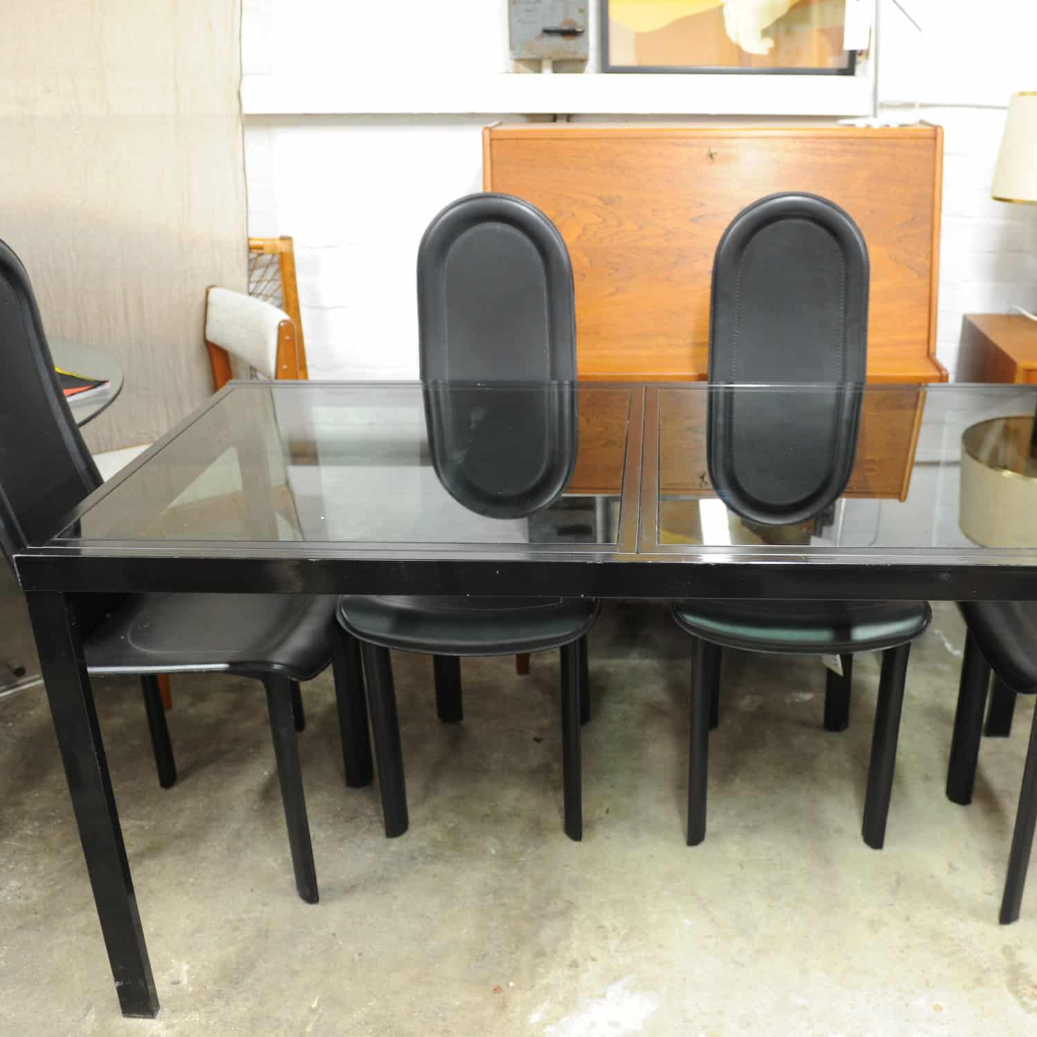 Vintage Black Extendable Dining Table Attributed To Milo Baughman, 1970s