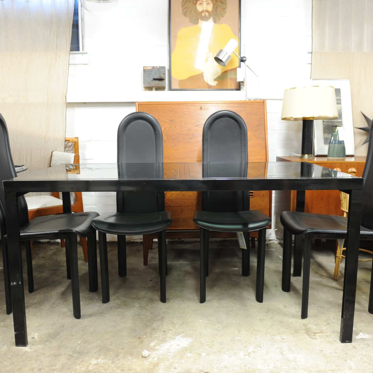 Vintage Black Extendable Dining Table Attributed To Milo Baughman, 1970s