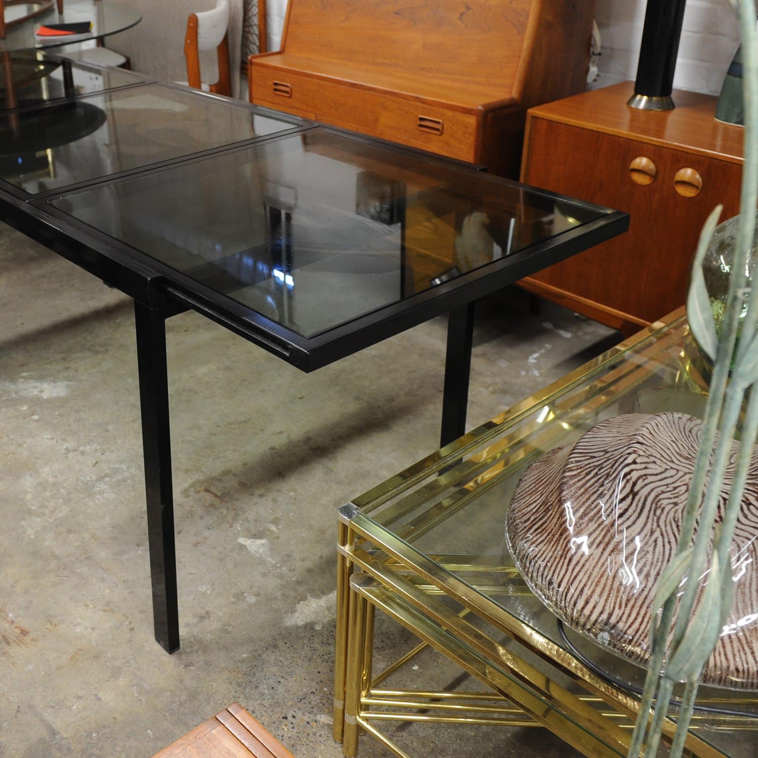 Vintage Black Extendable Dining Table Attributed To Milo Baughman, 1970s