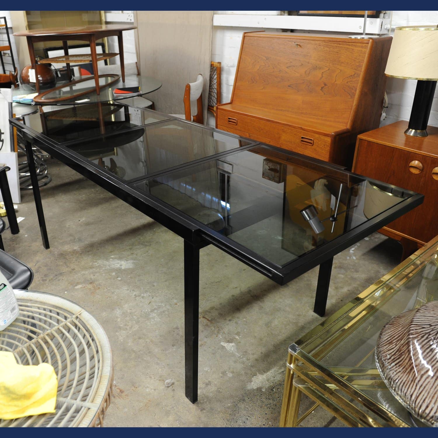 Vintage Black Extendable Dining Table Attributed To Milo Baughman, 1970s