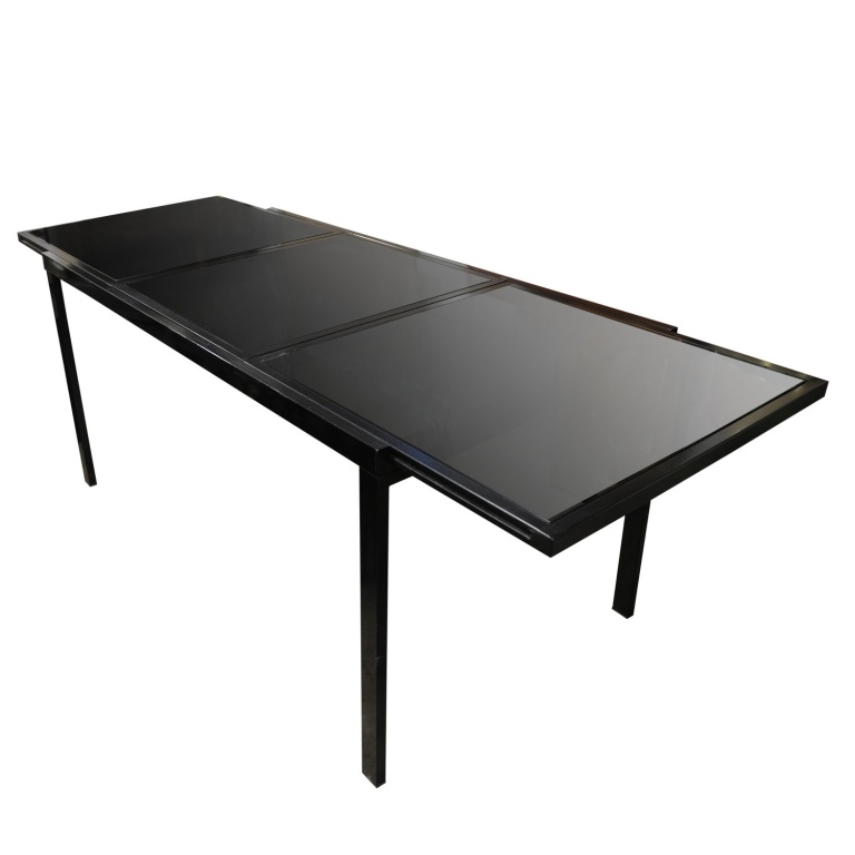 Vintage Black Extendable Dining Table Attributed To Milo Baughman, 1970s