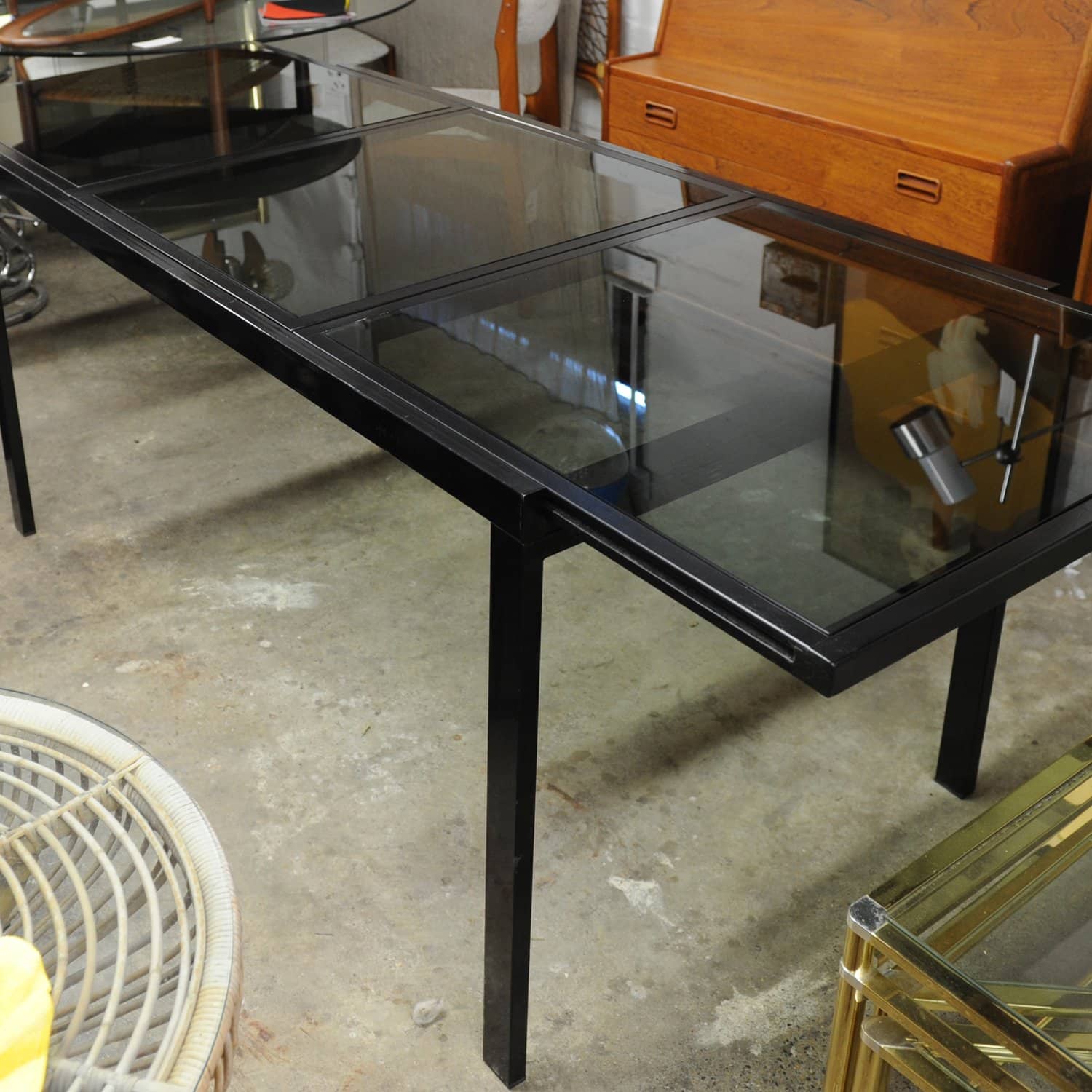 Vintage Black Extendable Dining Table Attributed To Milo Baughman, 1970s