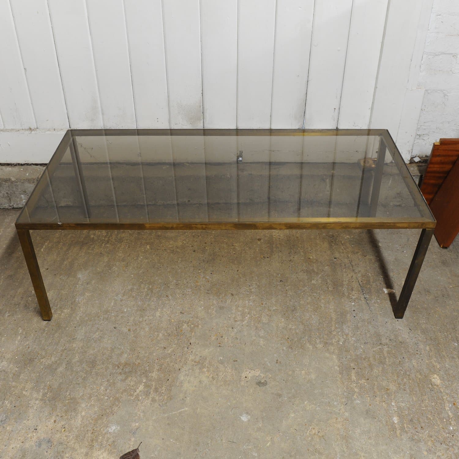 Vintage Rectangular Brass & Smoked Glass Coffee Table, 1970s