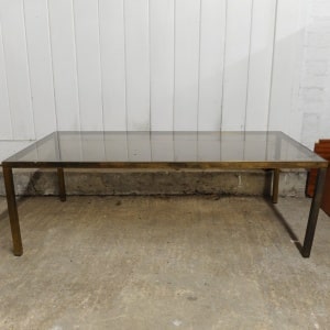 Vintage Rectangular Brass & Smoked Glass Coffee Table, 1970s