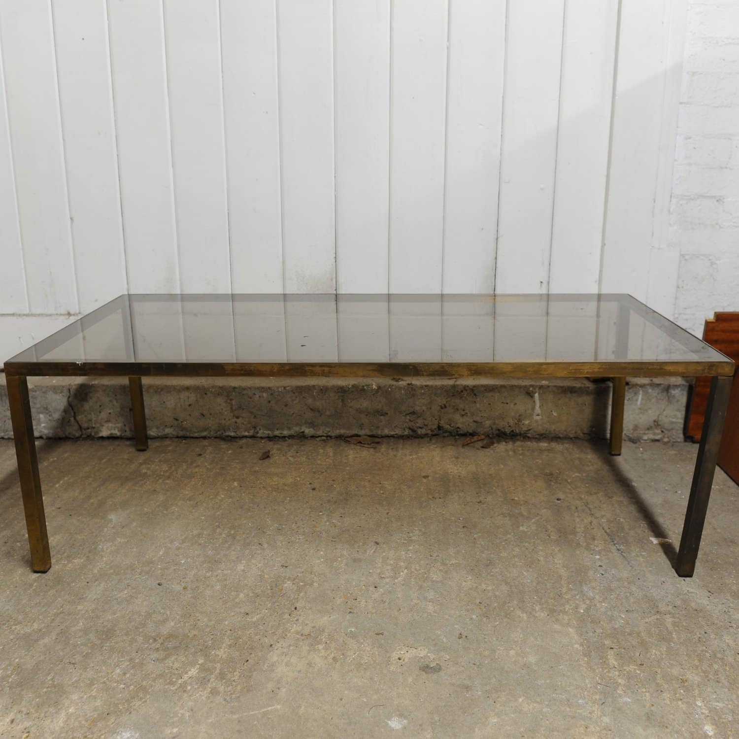 Vintage Rectangular Brass & Smoked Glass Coffee Table, 1970s