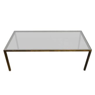 Vintage Rectangular Brass & Smoked Glass Coffee Table, 1970s