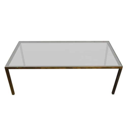 Vintage Rectangular Brass & Smoked Glass Coffee Table, 1970s