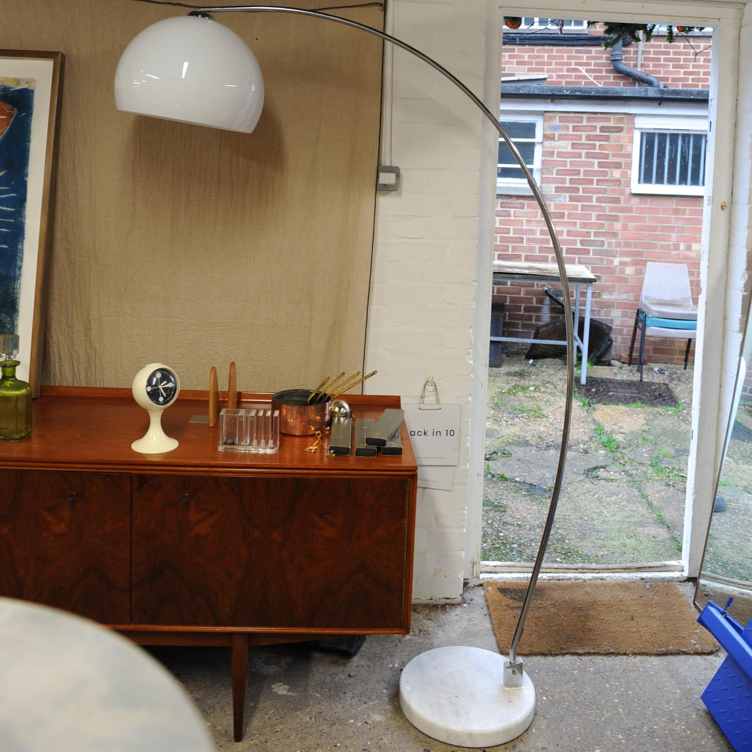 Vintage Chrome & Plastic Arc Lamp With Marble Base, 1980s
