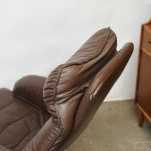 Mid Century Scandinavian Lounge Chair With Footstool In Brown Leather By Skoghaus Industri, 1960s