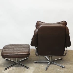 Mid Century Scandinavian Lounge Chair With Footstool In Brown Leather By Skoghaus Industri, 1960s