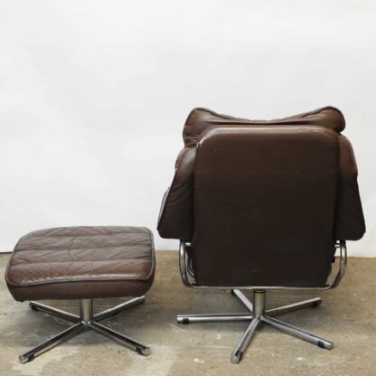 Mid Century Scandinavian Lounge Chair With Footstool In Brown Leather By Skoghaus Industri, 1960s - Image 8
