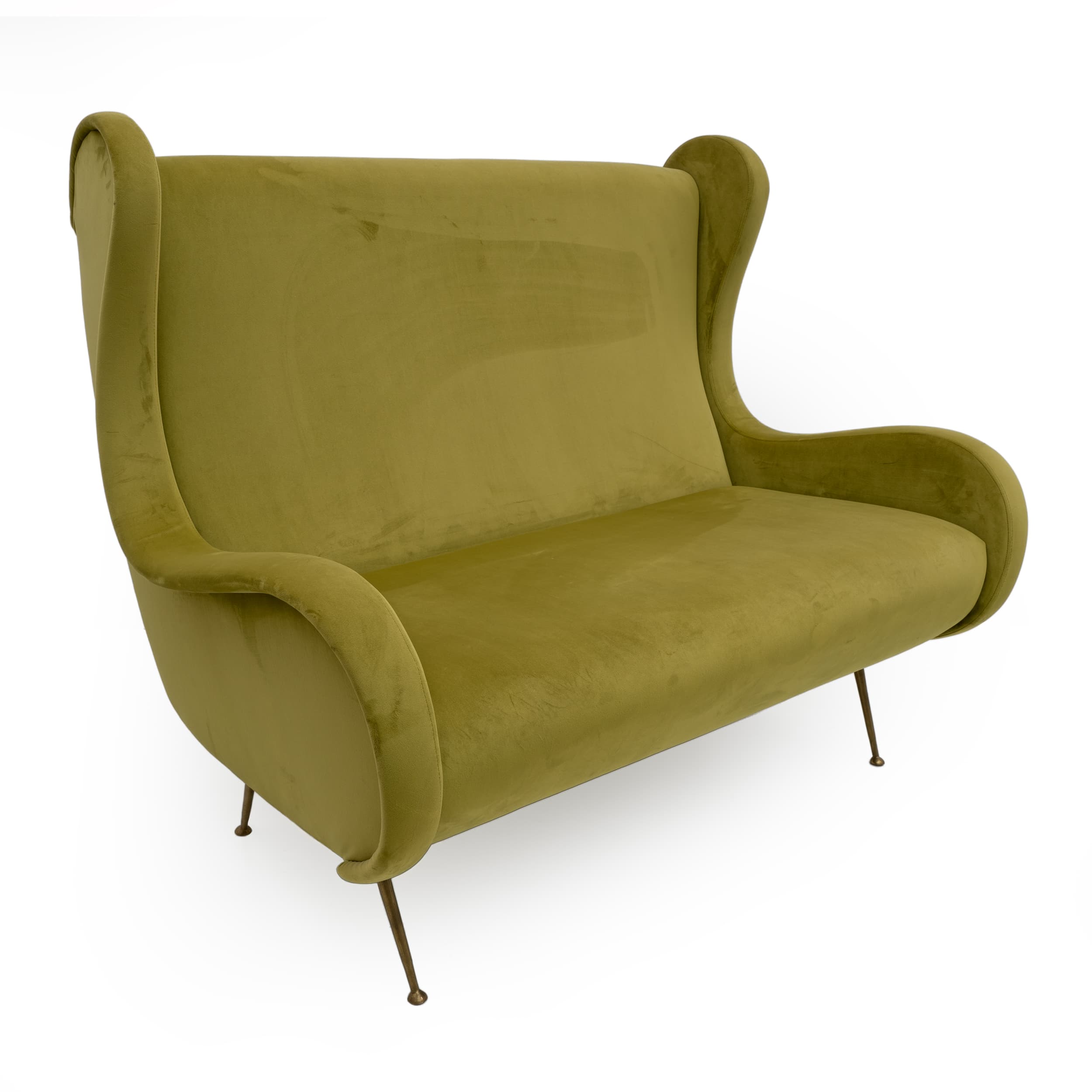 Marco Zanuso Attributed Mid-Century Modern Velvet Sofa Senior, Italy, 1950s