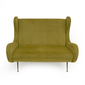 Marco Zanuso Attributed Mid-Century Modern Velvet Sofa Senior, Italy, 1950s
