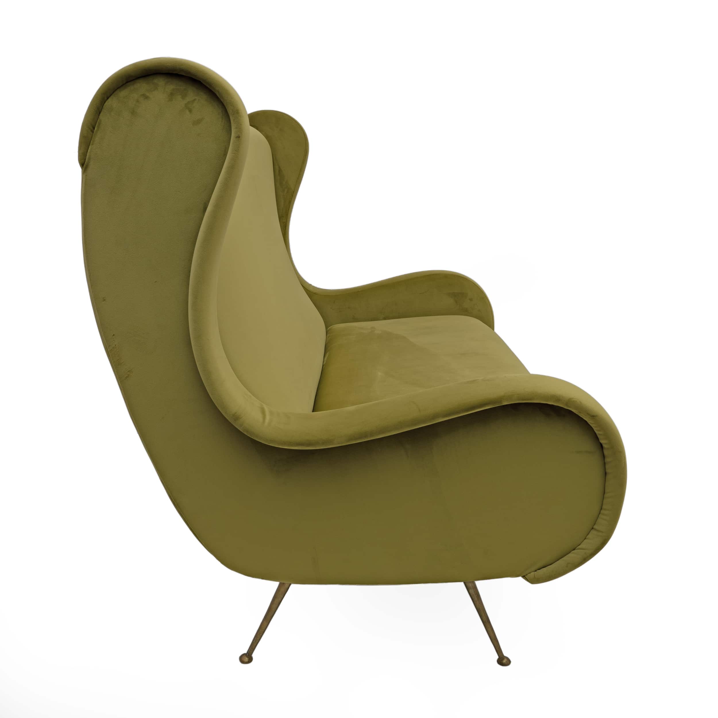 Marco Zanuso Attributed Mid-Century Modern Velvet Sofa Senior, Italy, 1950s