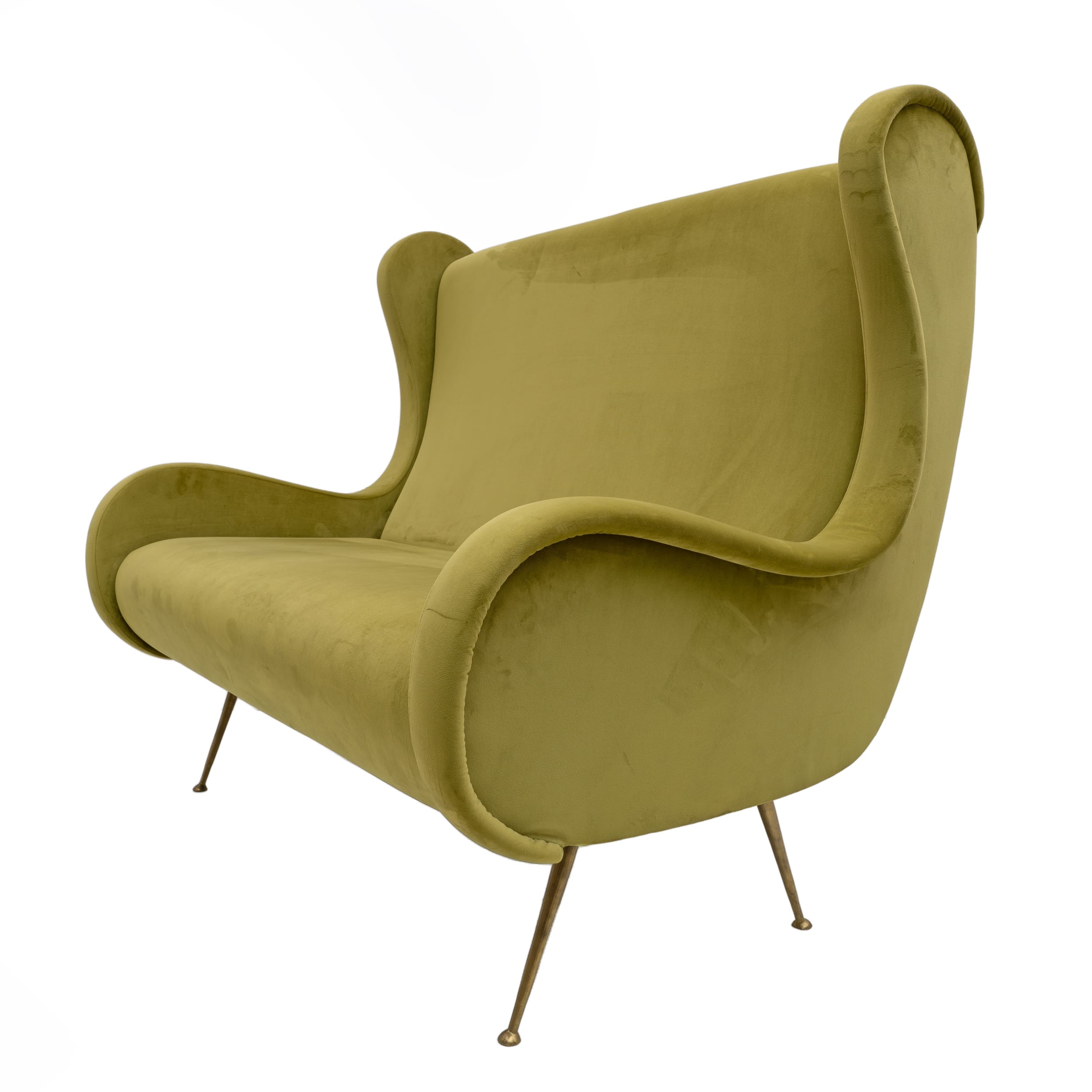 Marco Zanuso Attributed Mid-Century Modern Velvet Sofa Senior, Italy, 1950s