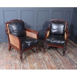 Exceptional Pair Of Regency Mahogany & Leather Library Arm Chairs C1830