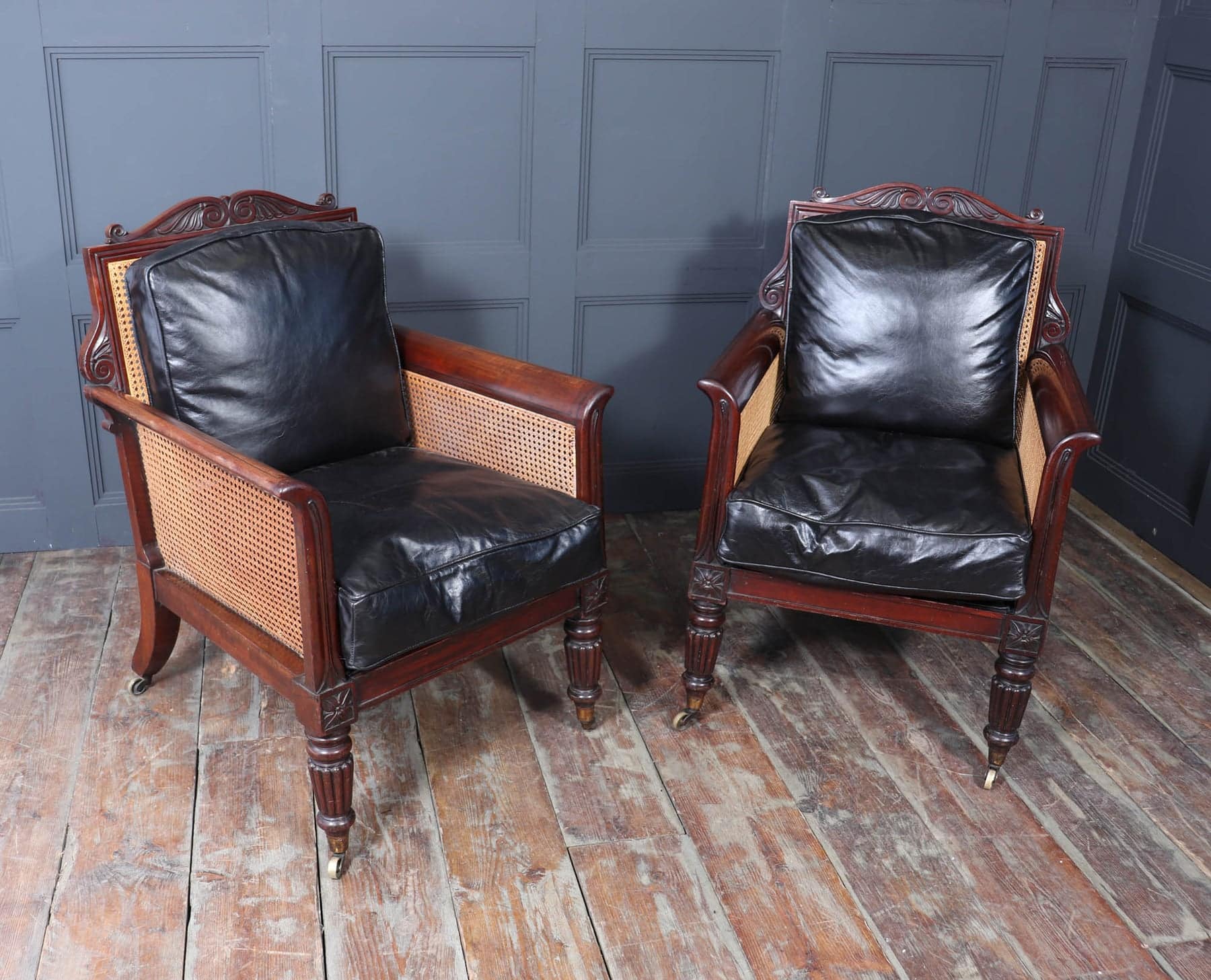 Exceptional Pair Of Regency Mahogany & Leather Library Arm Chairs C1830