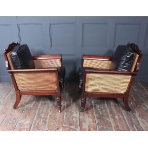 Exceptional Pair Of Regency Mahogany & Leather Library Arm Chairs C1830