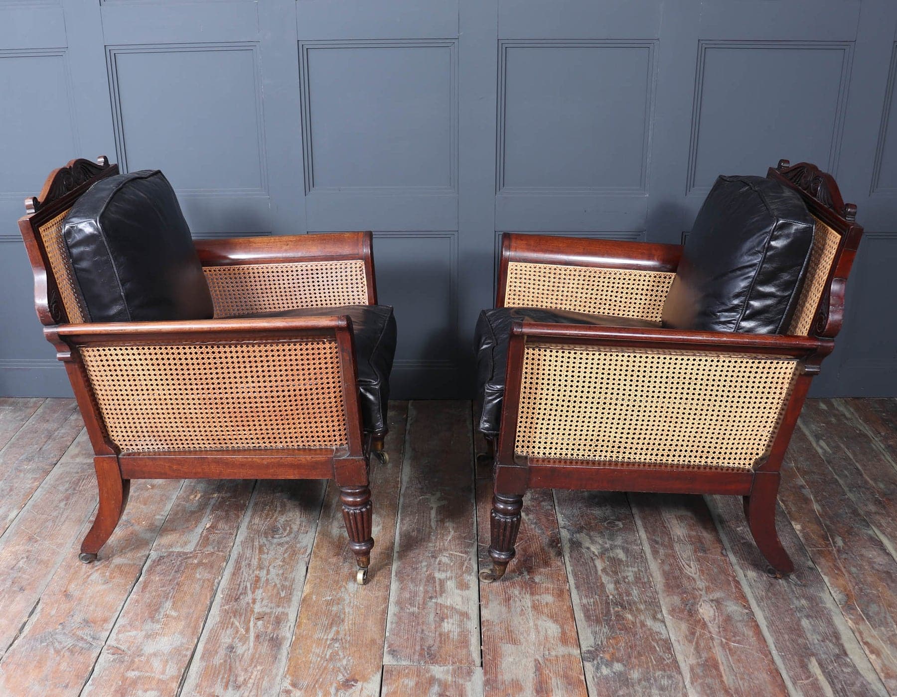 Exceptional Pair Of Regency Mahogany & Leather Library Arm Chairs C1830