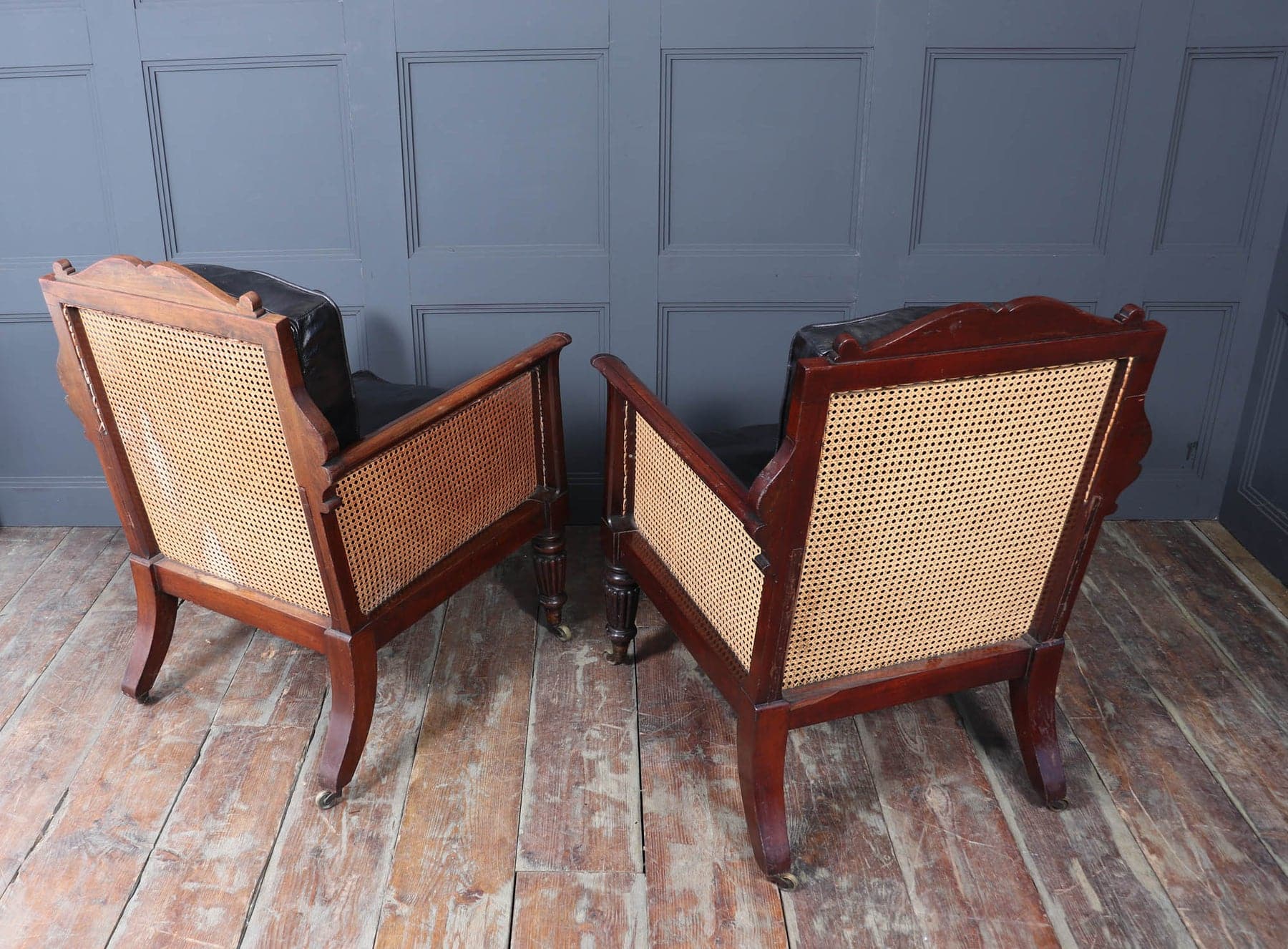 Exceptional Pair Of Regency Mahogany & Leather Library Arm Chairs C1830