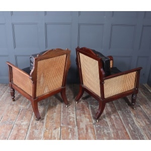 Exceptional Pair Of Regency Mahogany & Leather Library Arm Chairs C1830