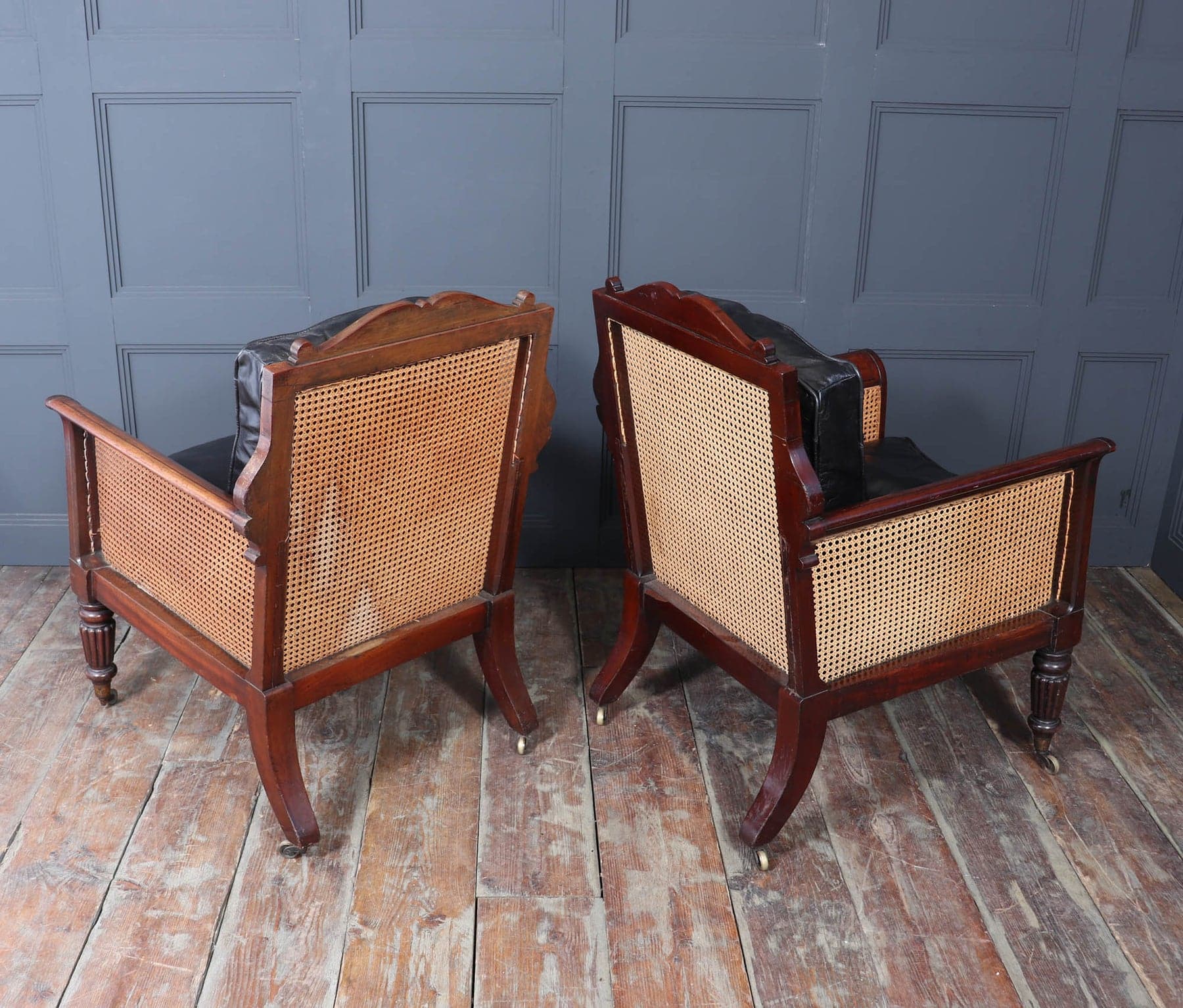 Exceptional Pair Of Regency Mahogany & Leather Library Arm Chairs C1830