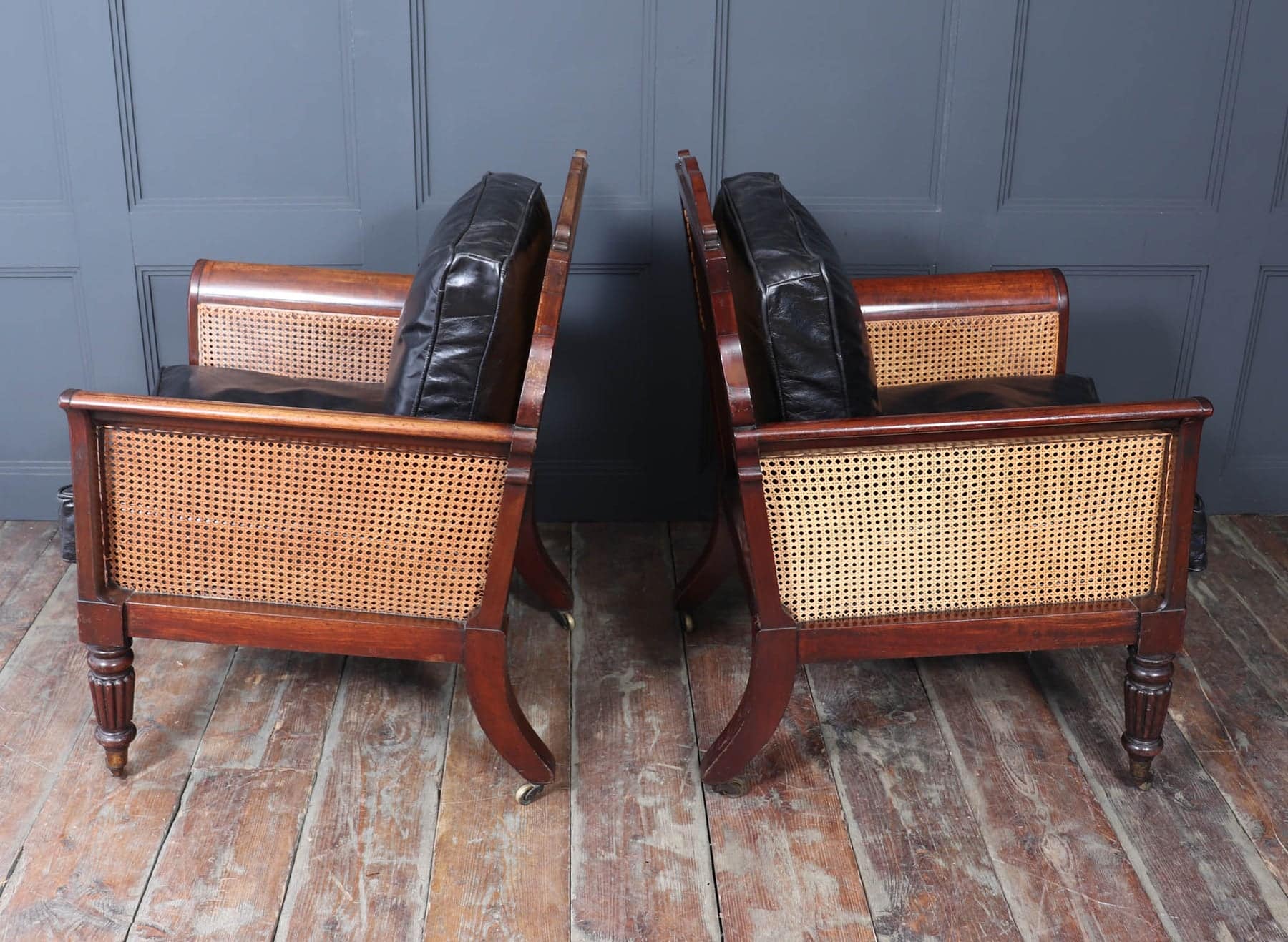 Exceptional Pair Of Regency Mahogany & Leather Library Arm Chairs C1830