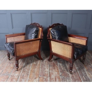 Exceptional Pair Of Regency Mahogany & Leather Library Arm Chairs C1830