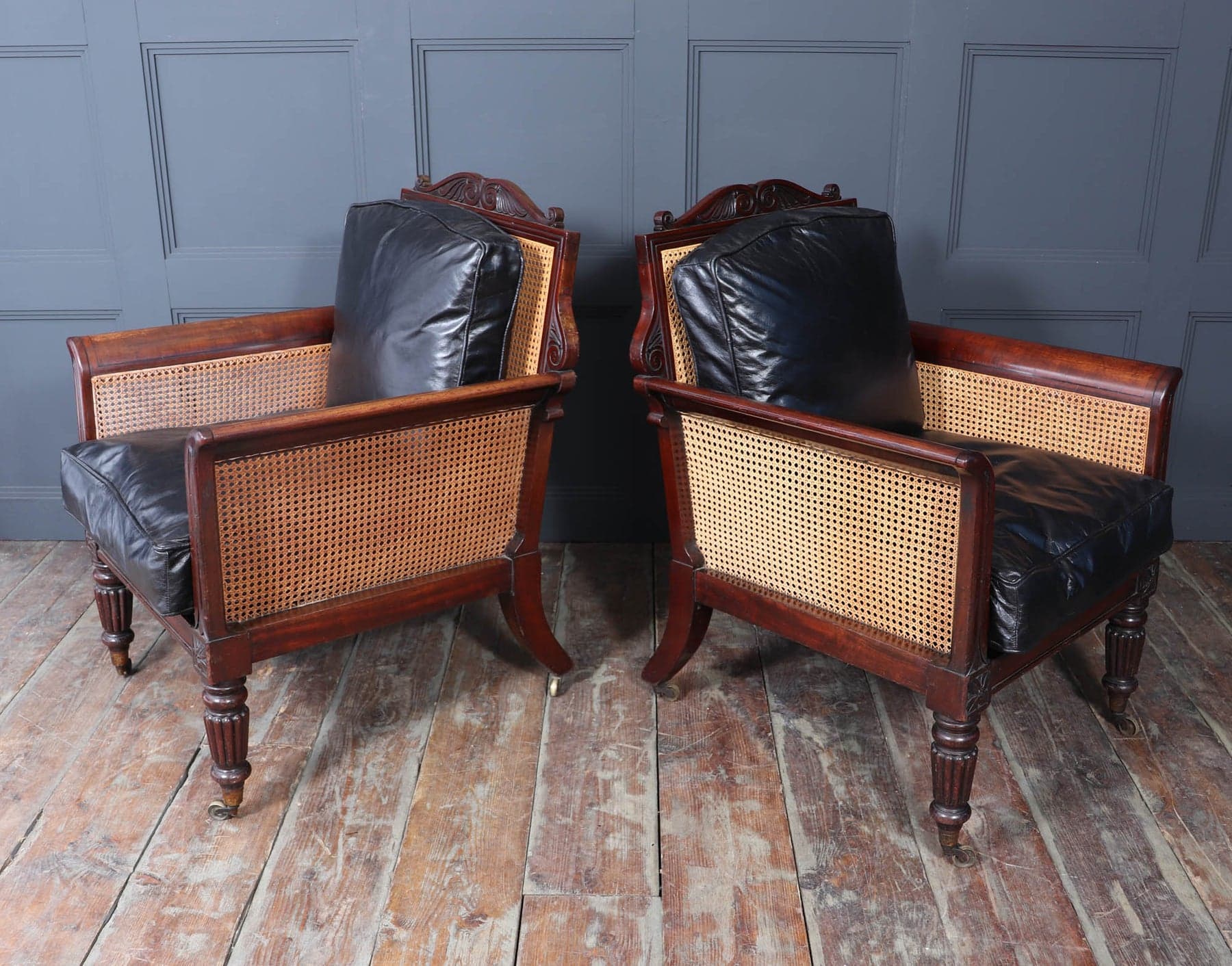 Exceptional Pair Of Regency Mahogany & Leather Library Arm Chairs C1830