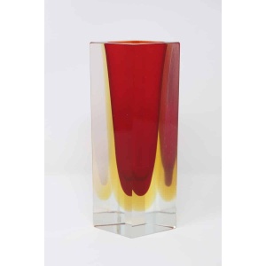 Murano Glass Red And Yellow Vase, 1970s
