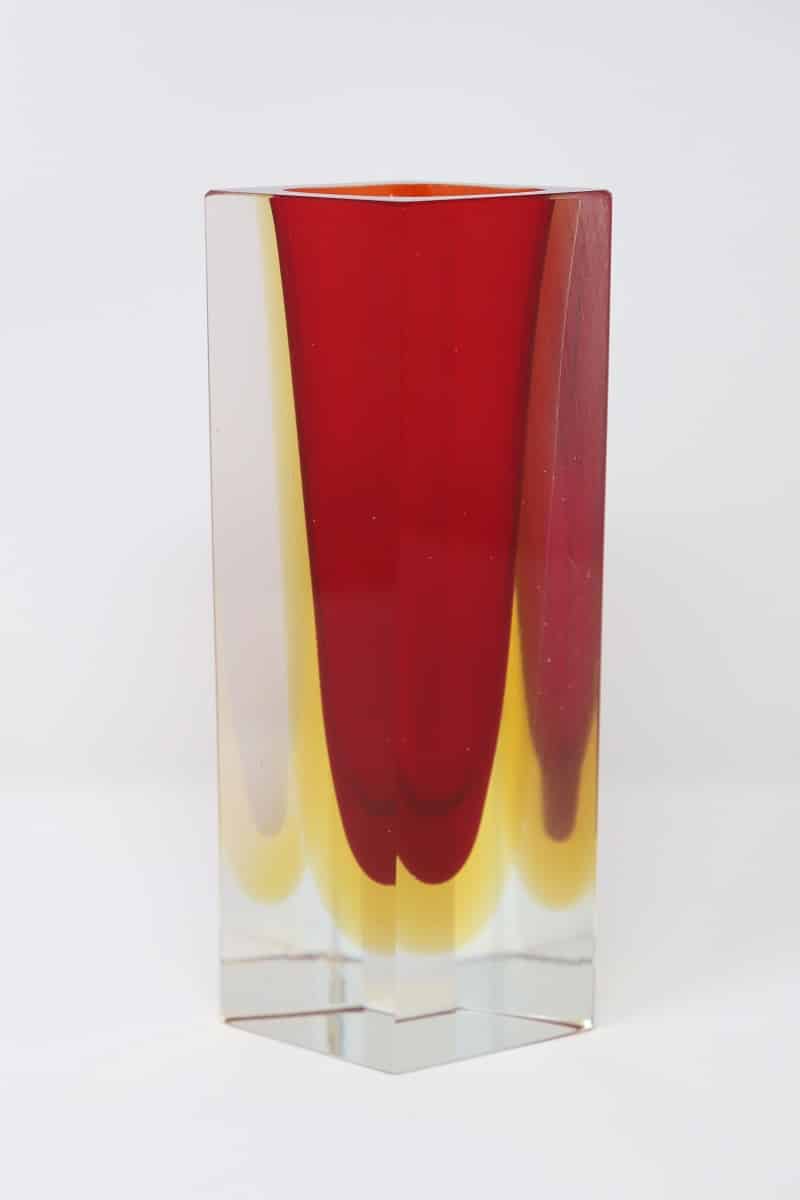 Murano Glass Red And Yellow Vase, 1970s
