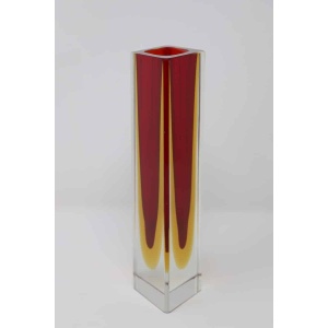 Murano Glass Red And Yellow Vase, 1970s