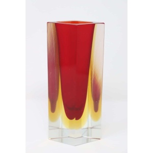 Murano Glass Red And Yellow Vase, 1970s