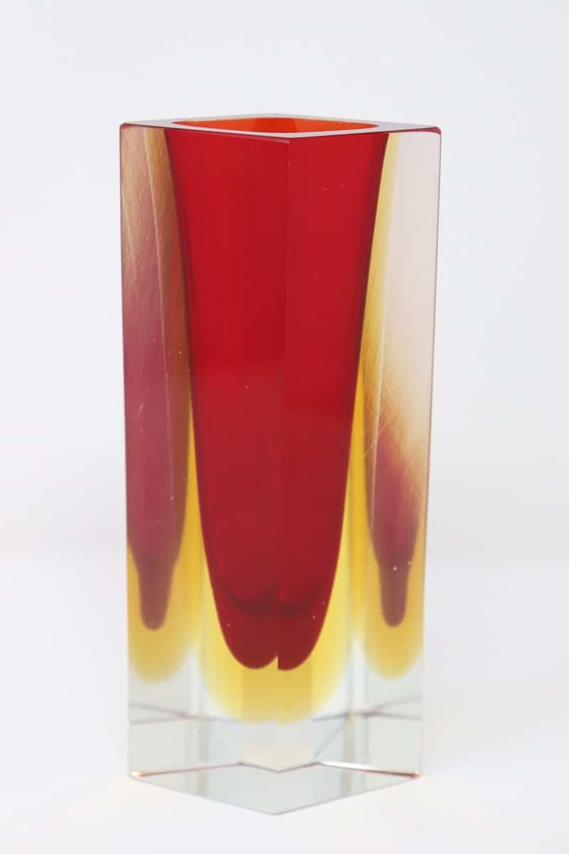 Murano Glass Red And Yellow Vase, 1970s